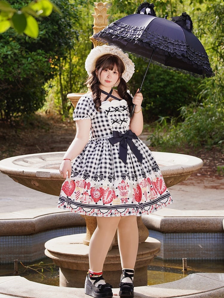 Strawberry Picnic Gingham Lolita Dress