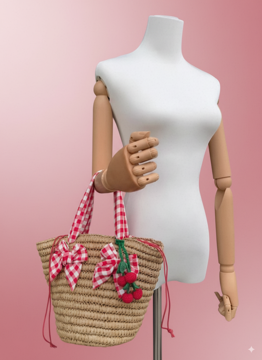 Cherry Picnic Straw Tote Bag