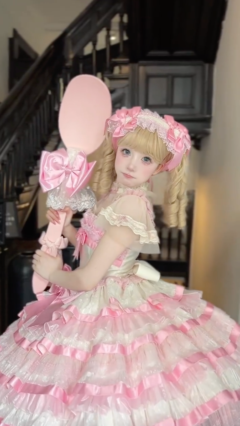 Charming Lolita Dress with Ruffled Blouse and Sweet Details in Pink