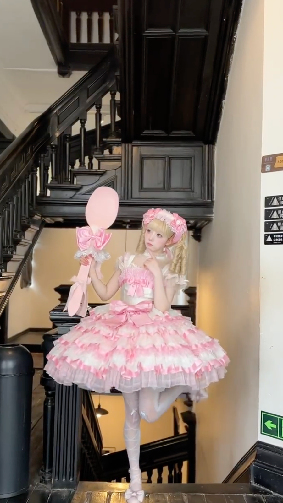 Charming Lolita Dress with Ruffled Blouse and Sweet Details in Pink