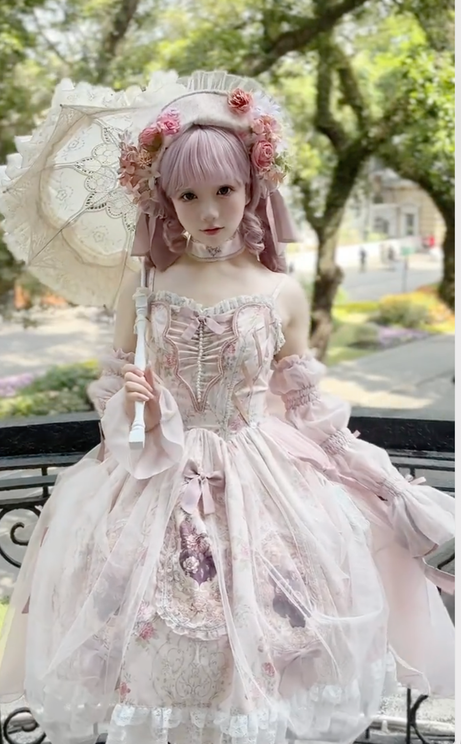 Exclusive Sukuroi Elegant Floral Lolita Dress with Corset Lacing and Ruffled Skirt