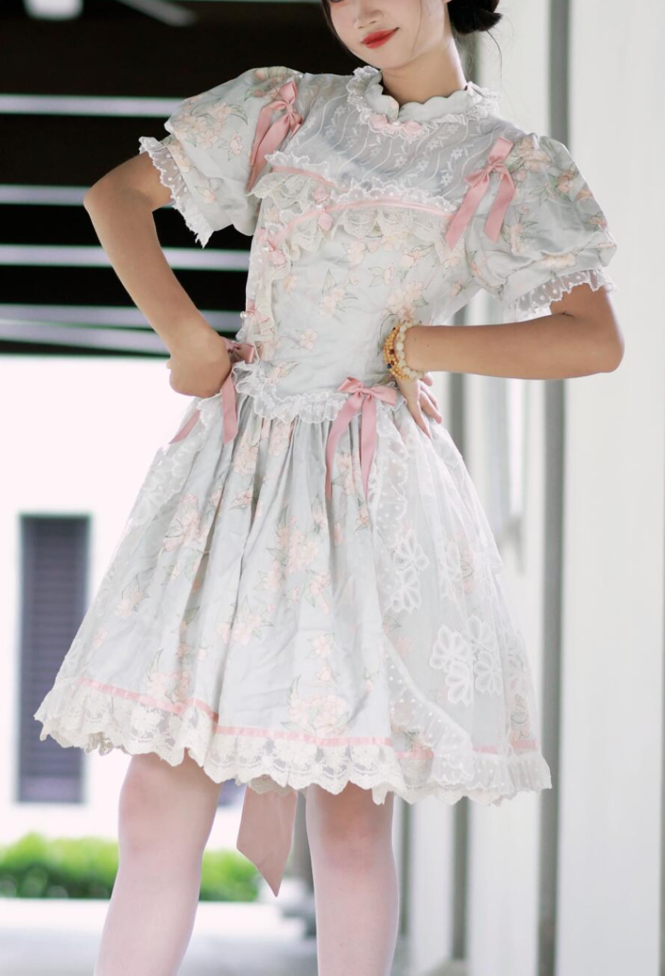 Victorian lace Lolita dress details