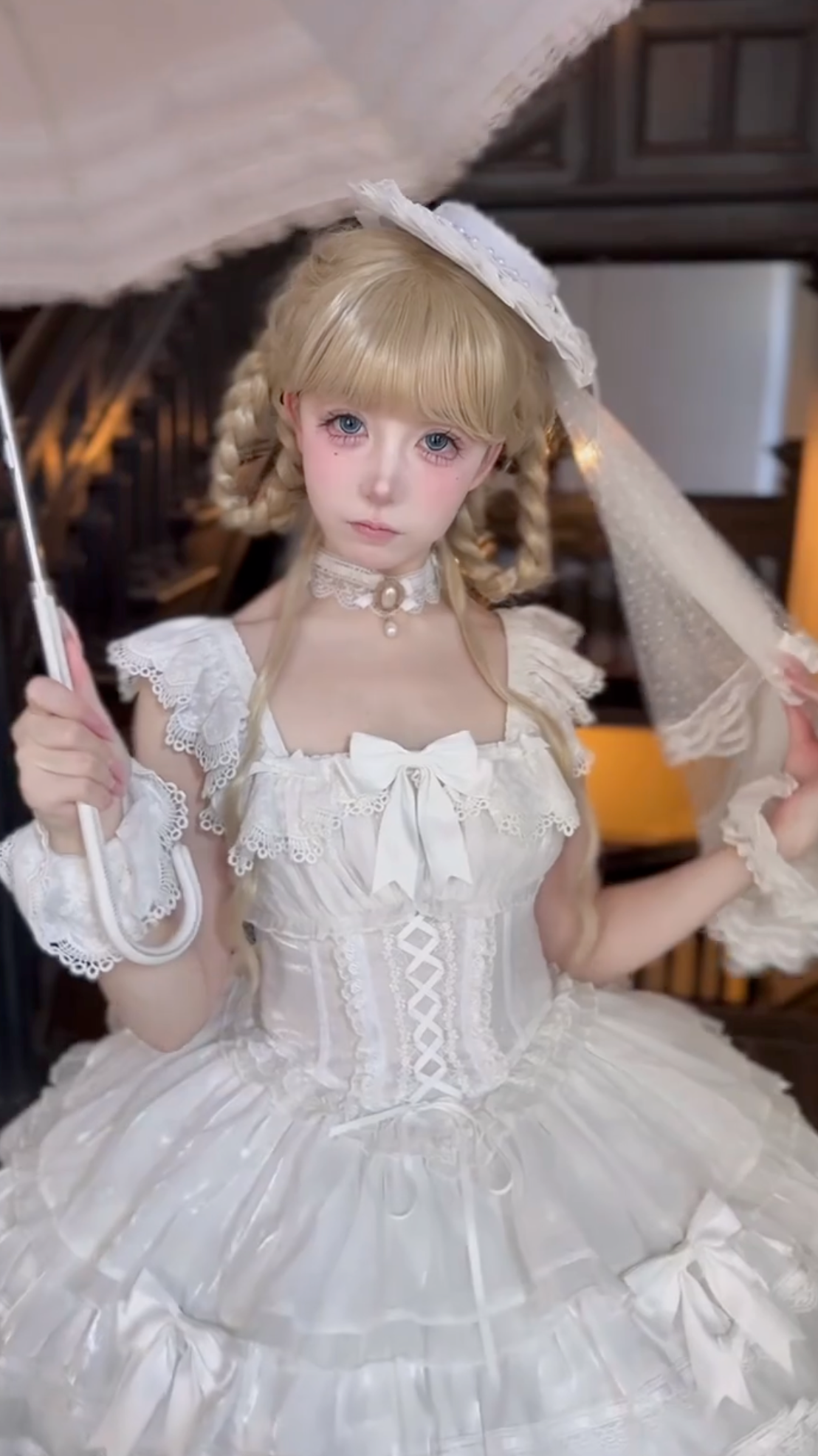 Ethereal Lace Doll Lolita Dress with Bonnet