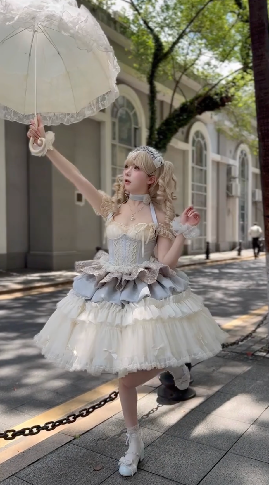 Moonlight Sonata Corset Lolita Dress – Ice Blue & Ivory Colorway