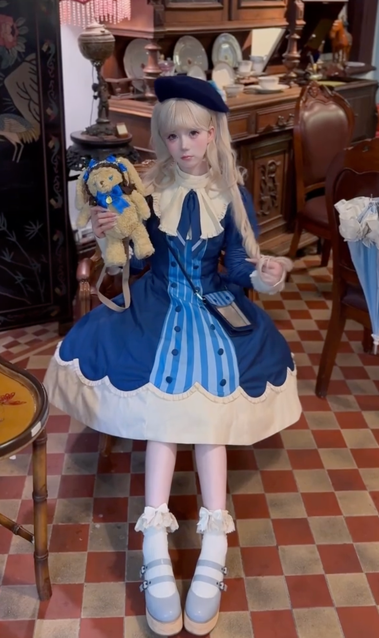 Royal Academy Doll Lolita Dress – Midnight Blue & Cream Colorway