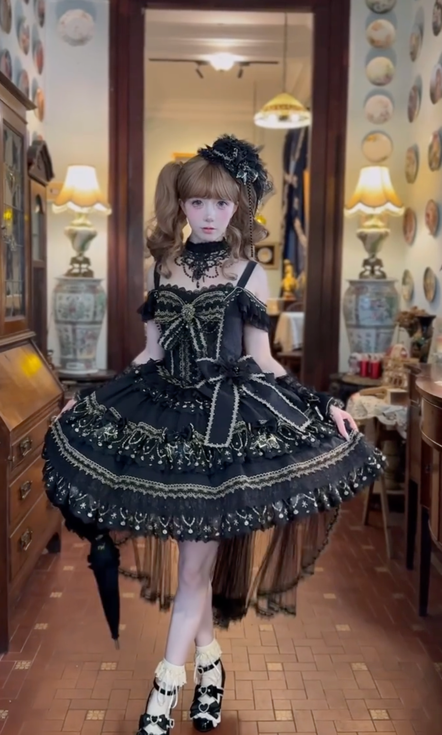 Gothic Nocturne Elegance Lolita Dress (Black & Gold)