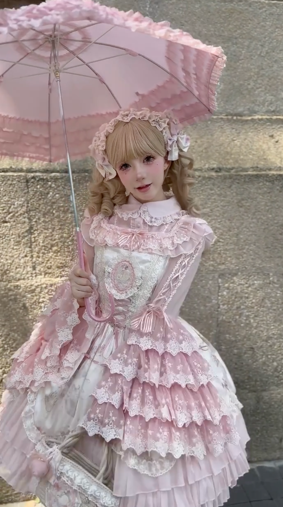 Victorian Rose Elegance JSK Set (Pink & Ivory)