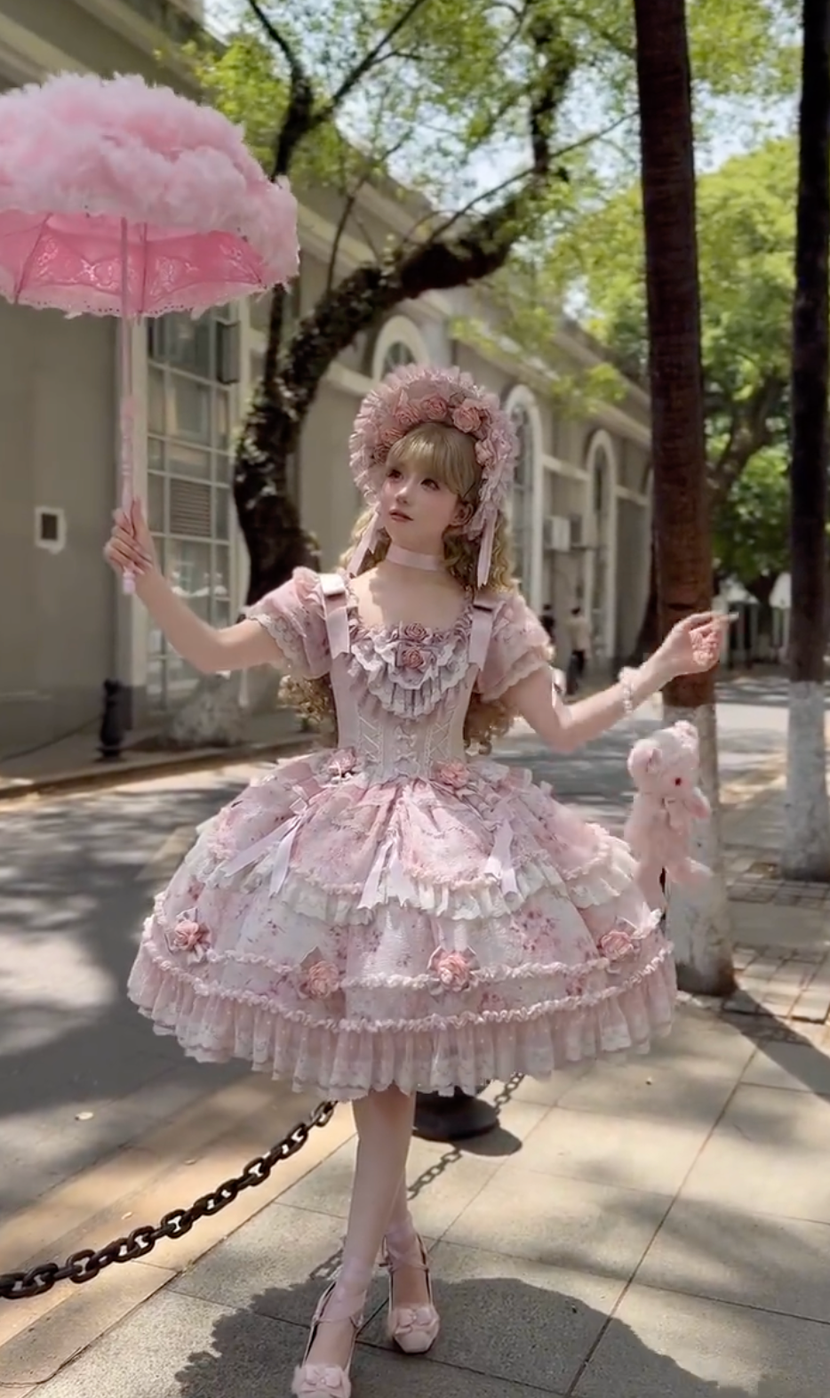 Rose Manor Garden JSK set (Dusty Rose & Ivory) with Bonnet