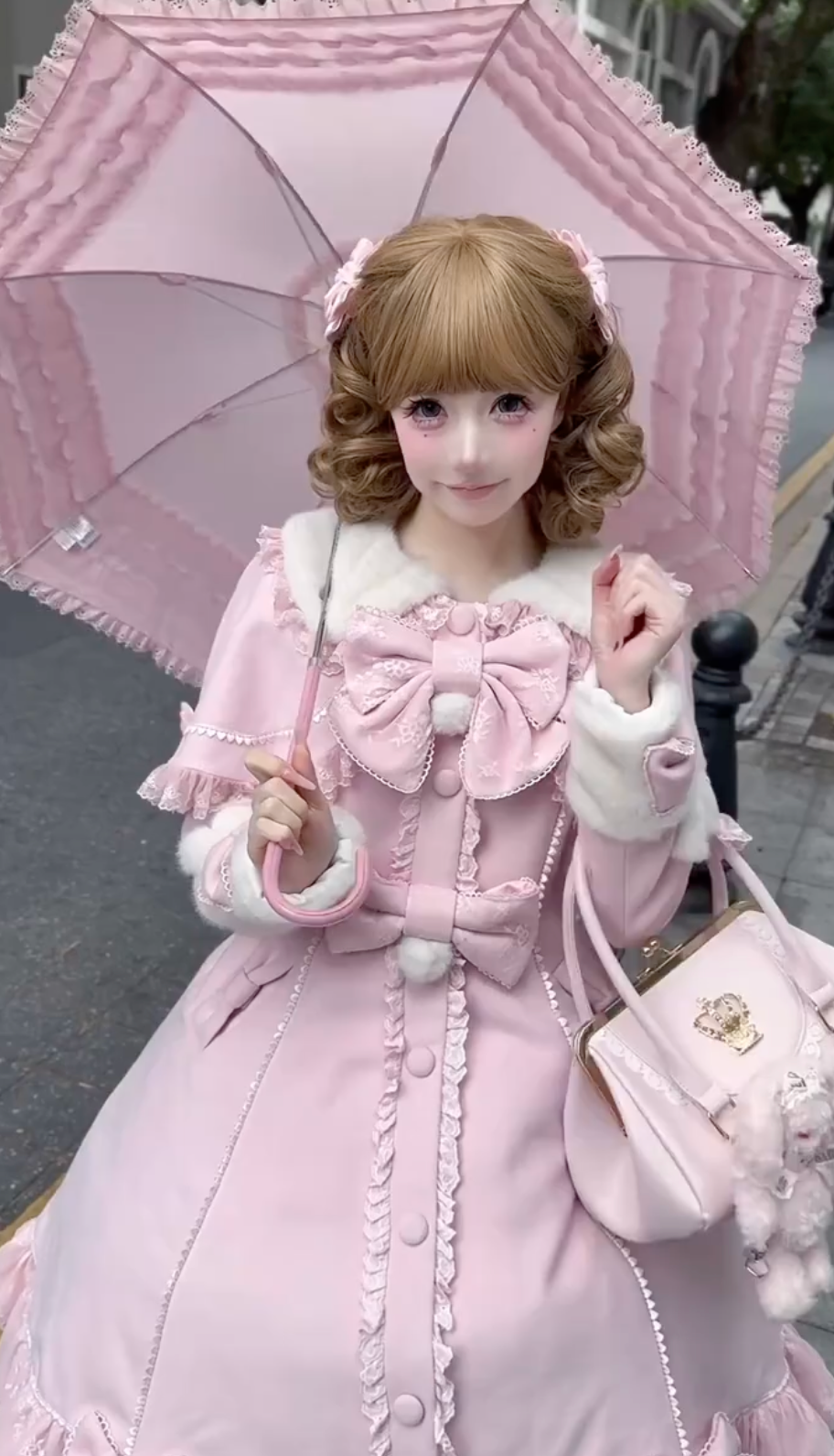 Rose Petal Winter Victorian Lolita Coat Dress (Soft Pink Set)