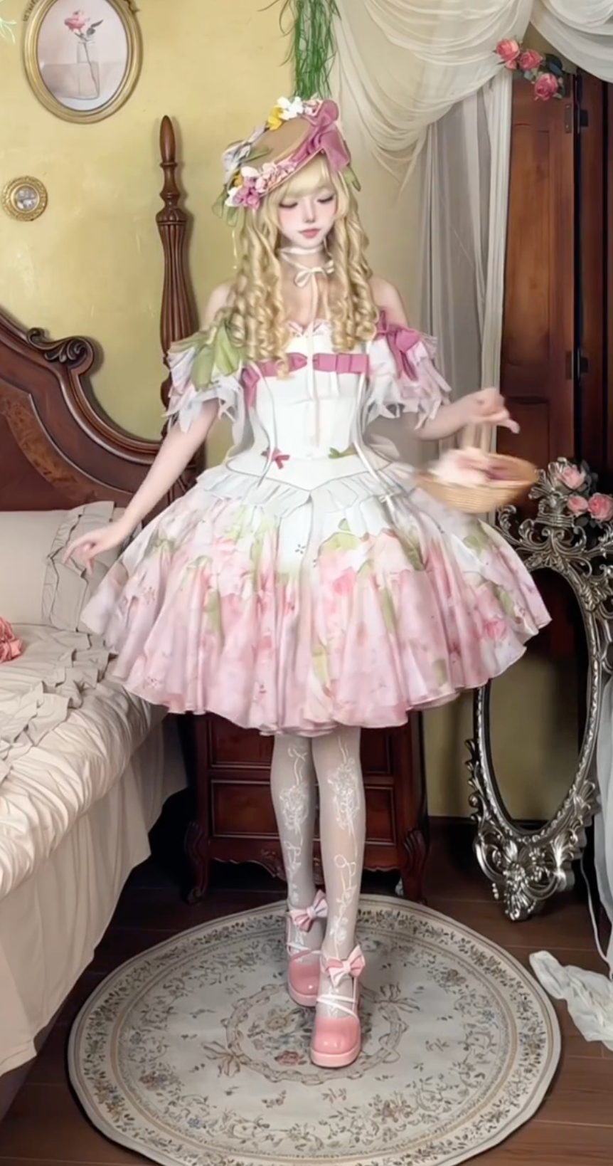 Blossom Reverie Princess JSK – Romantic Floral Elegance in Soft Pink & Ivory