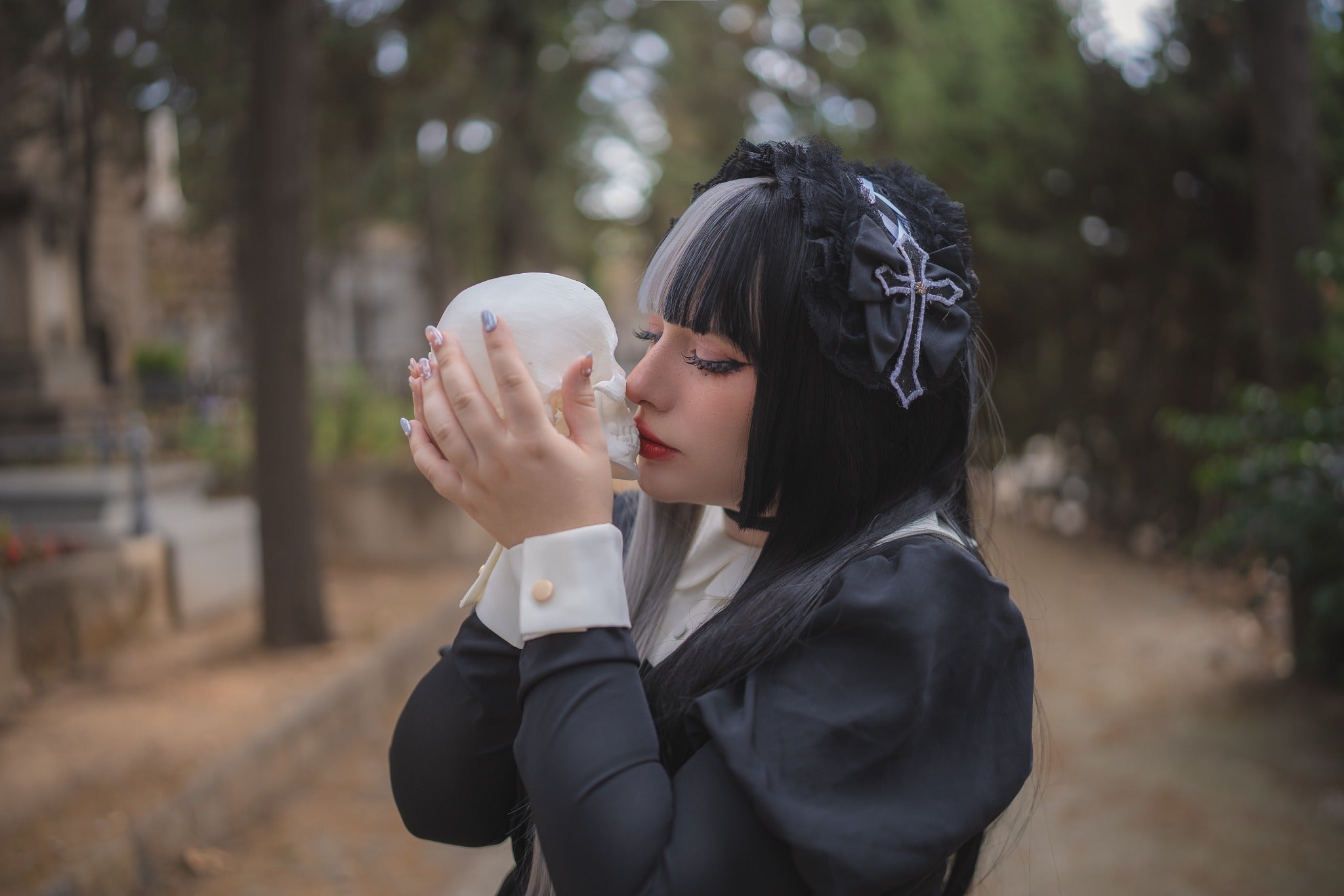 Two-Tone Gothic Split-Color Straight Synthetic Wig