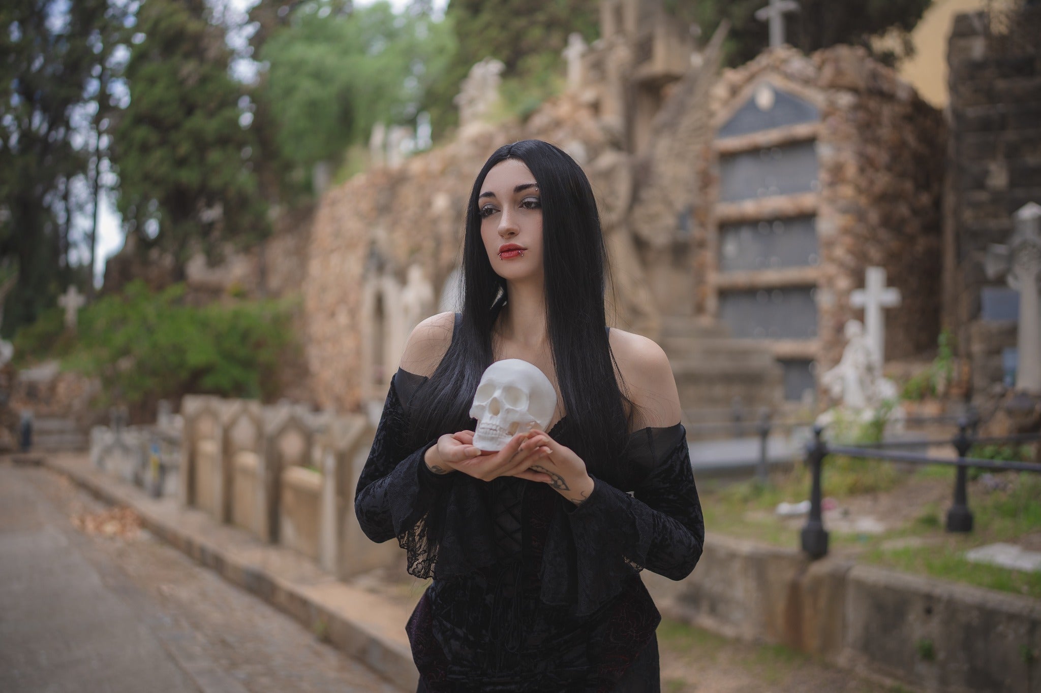 Long Straight Black Middle-Part Synthetic Wig