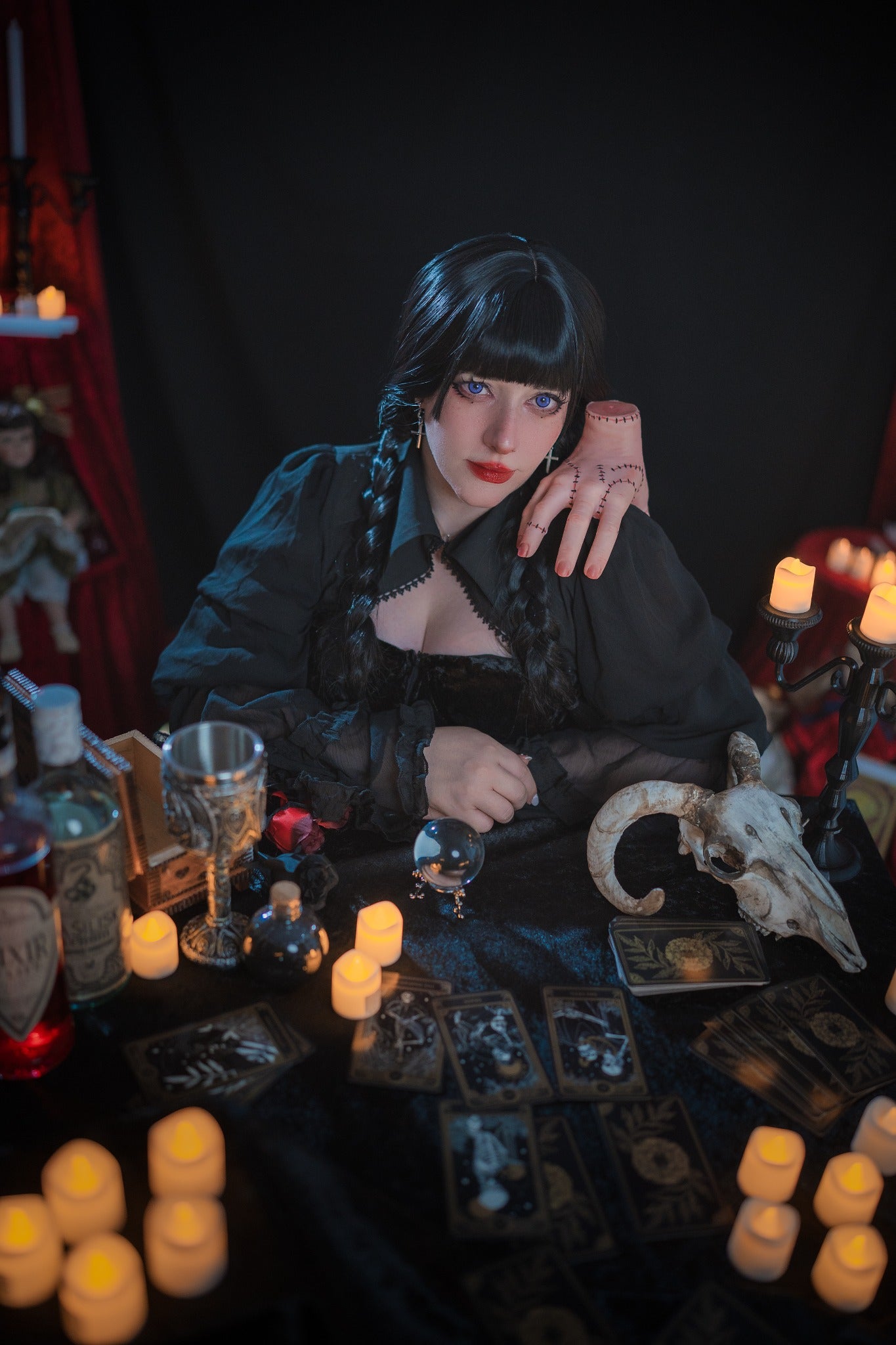 Black Long Braided Synthetic Wig with Full Bangs