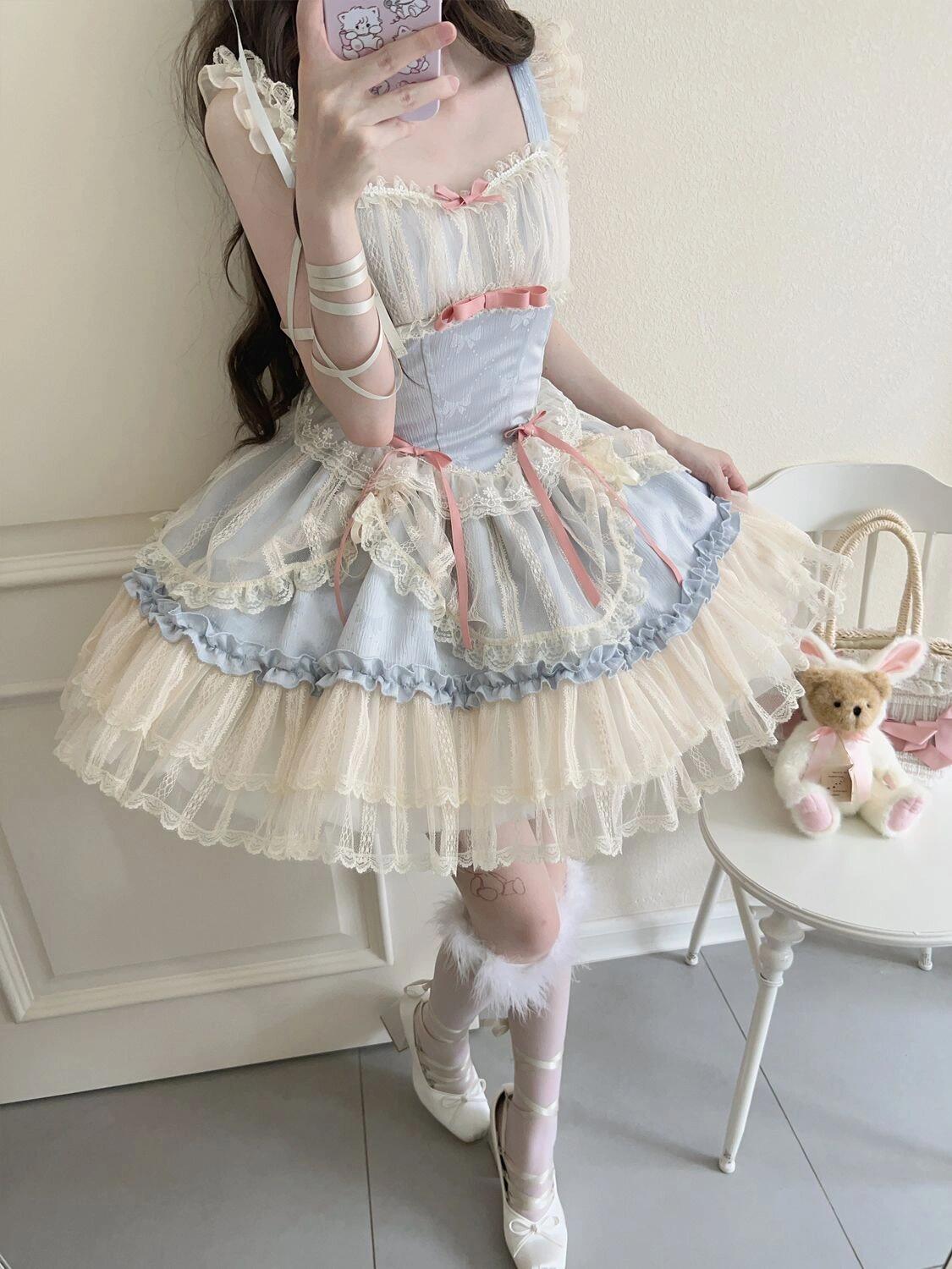 Charming Short Lolita Dress with Bow and Lace Details