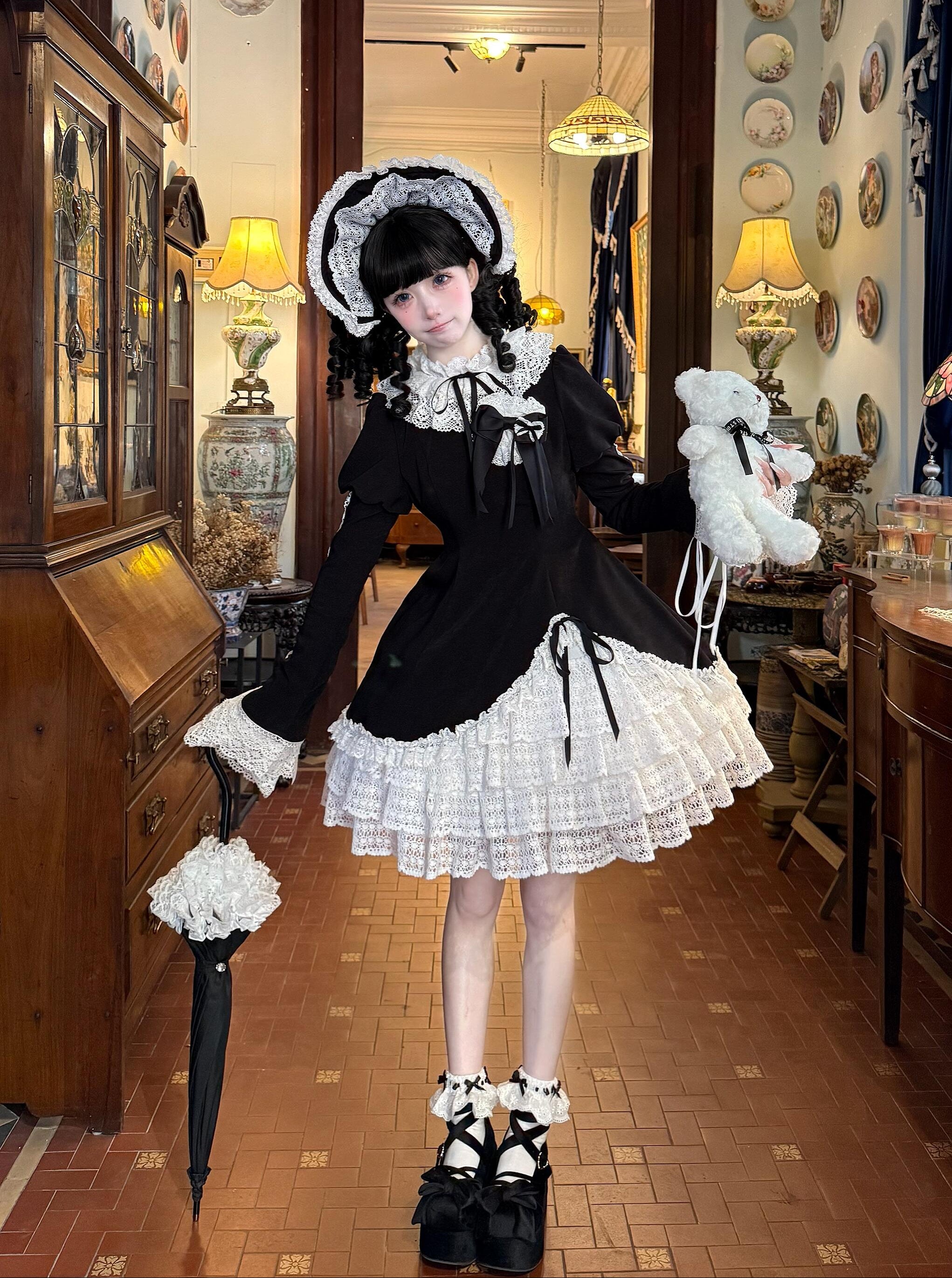 Victorian Lace Doll Ensemble (Black & Ivory)