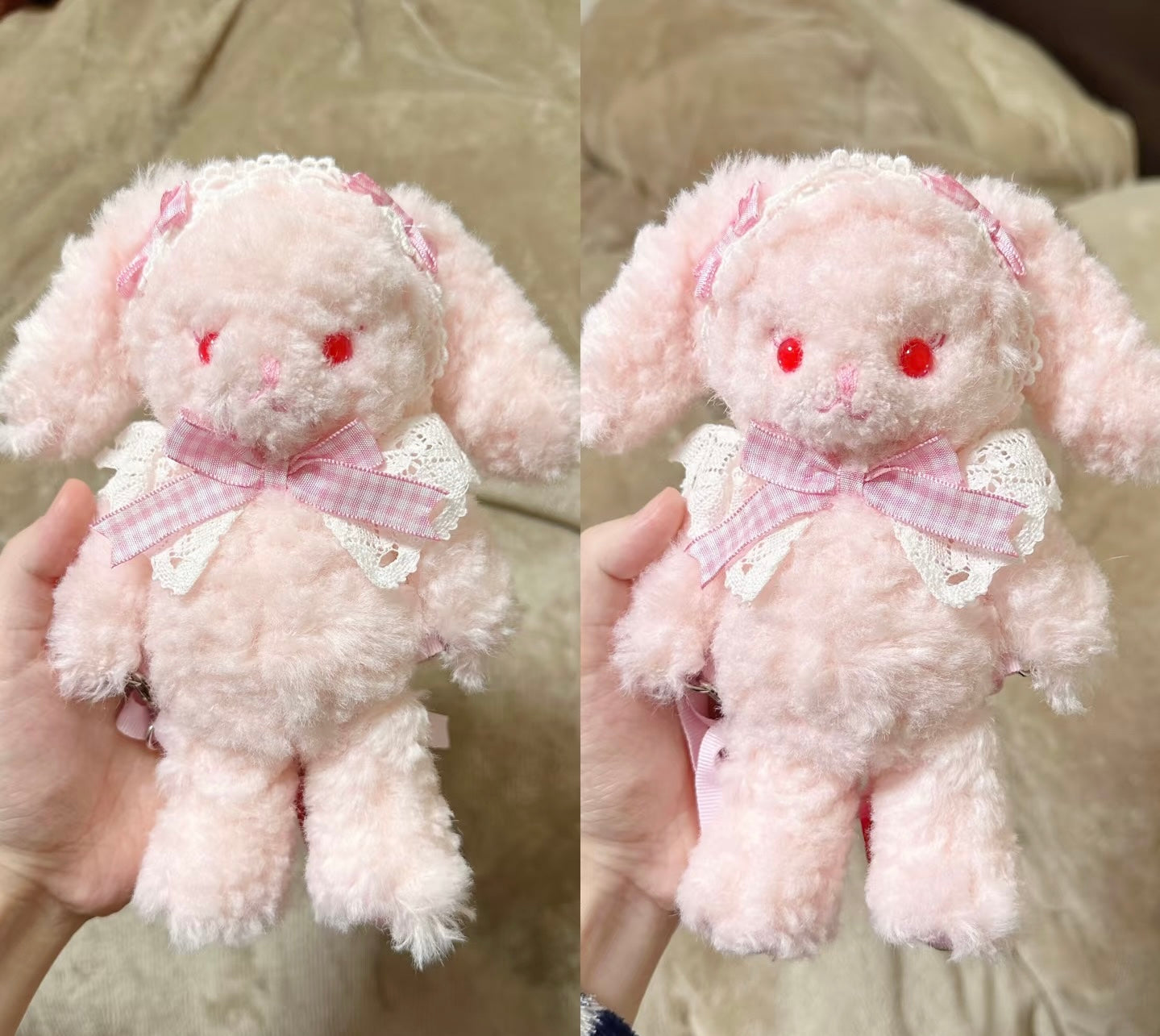 Two Sweet Bunny Lace Plush Bags showcasing the soft plush material