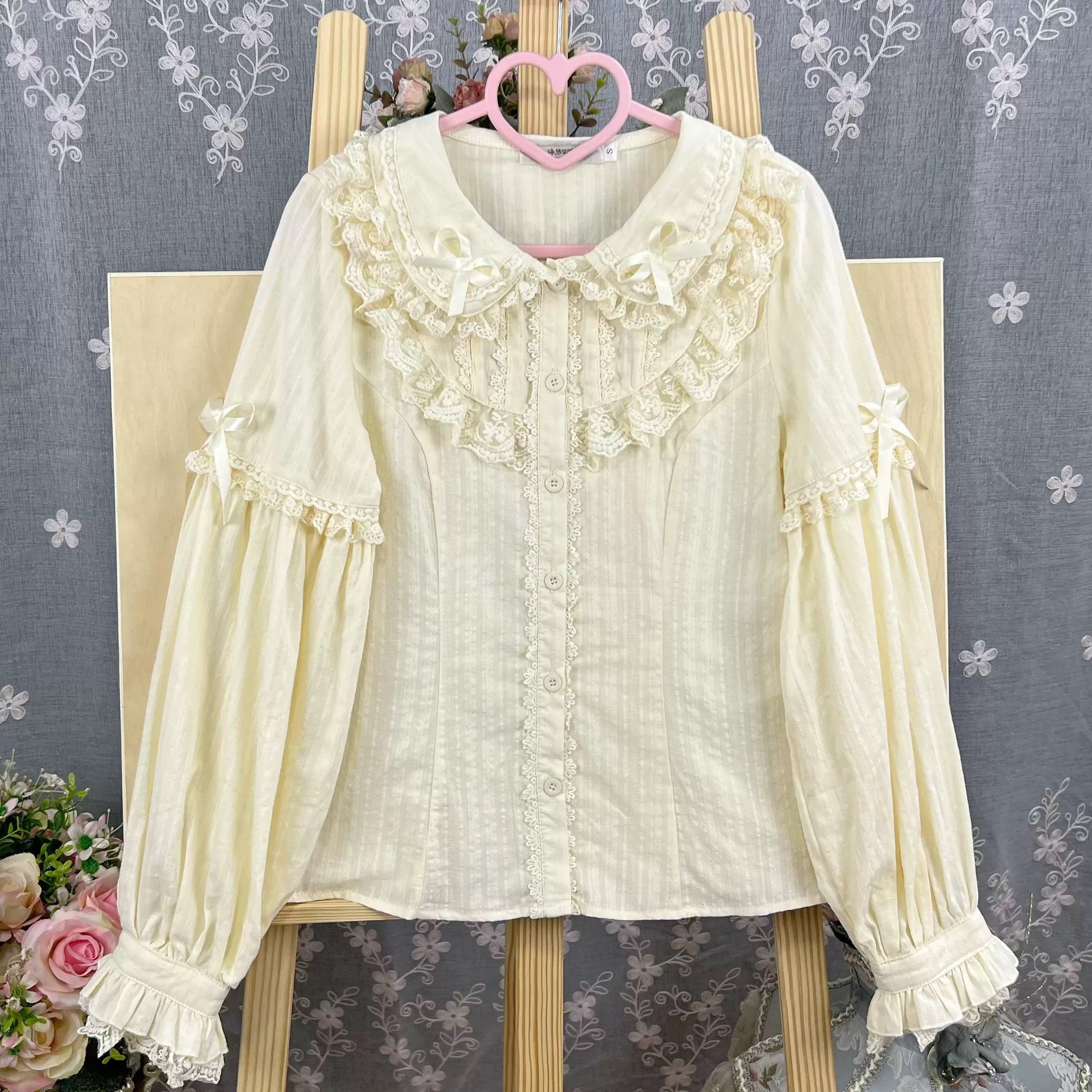 Princess Ruffle Lace Collar Blouse Long Sleeve Lolita Inner Layer Top with Bows