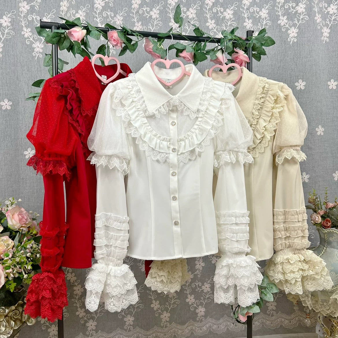 Romantic Ruffle Lace Blouse with Long Sleeves