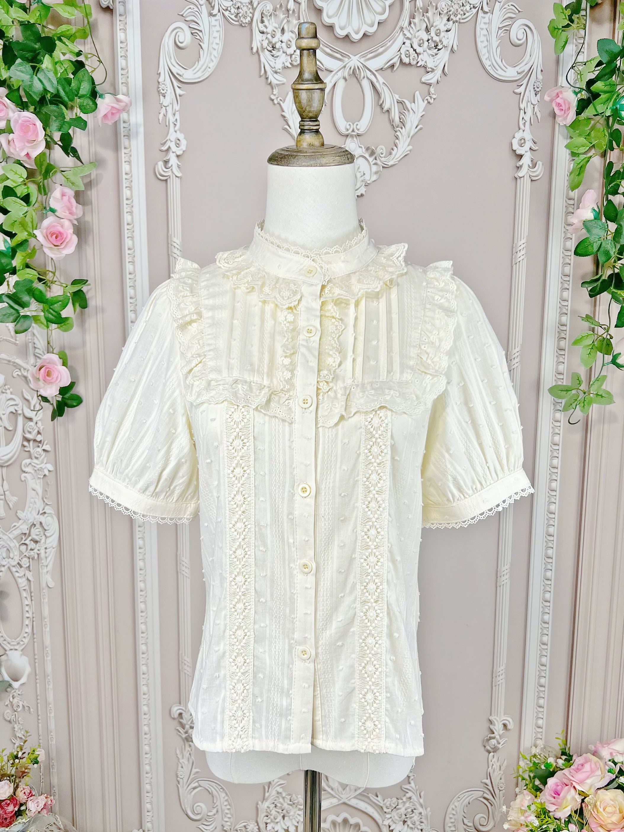 Classic Floral Pintuck Puff Blouse in Black, White and Ivory