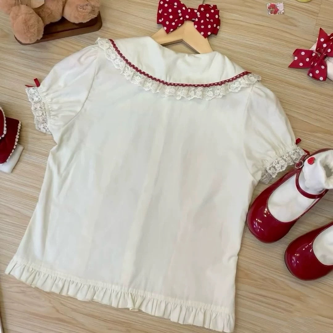 Strawberry Embroidered Puff Sleeve Blouse