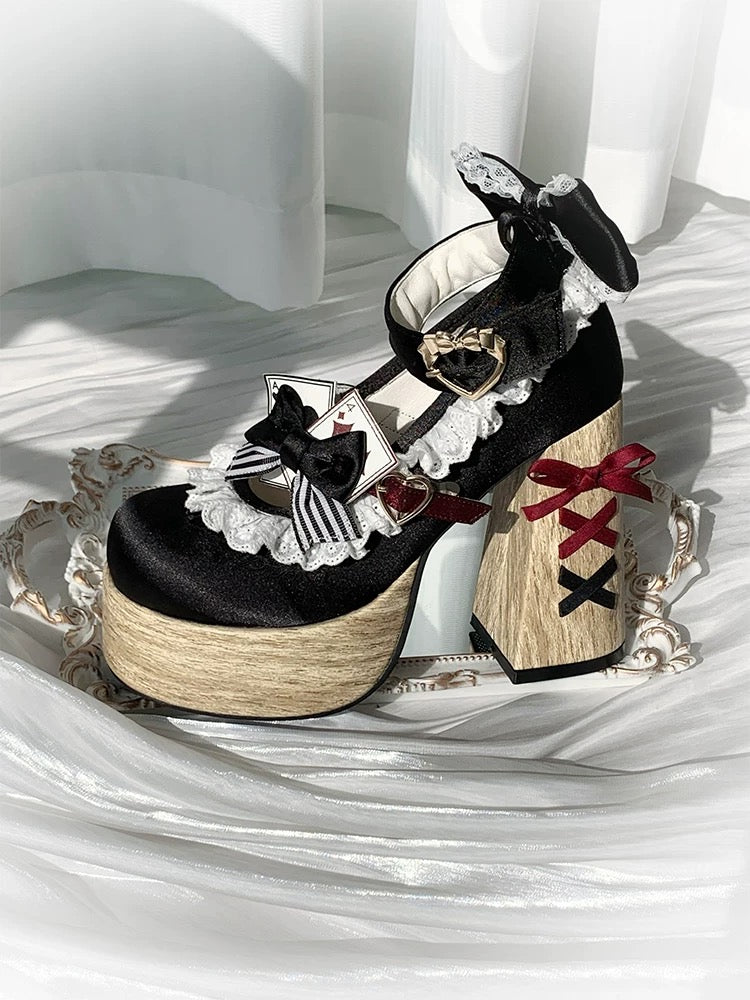 Alice in Wonderland Lolita Platform Shoes in Black, Blue, Red and Brown