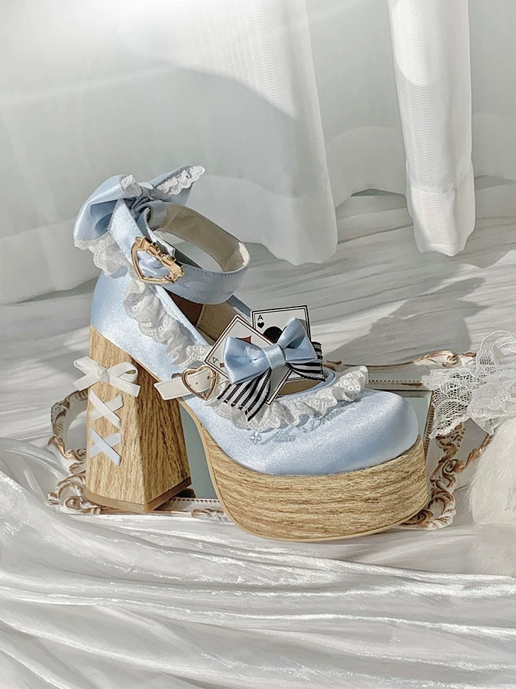 Alice in Wonderland Lolita Platform Shoes in Black, Blue, Red and Brown