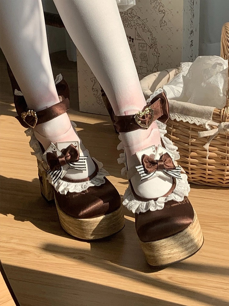 Alice in Wonderland Lolita Platform Shoes in Black, Blue, Red and Brown