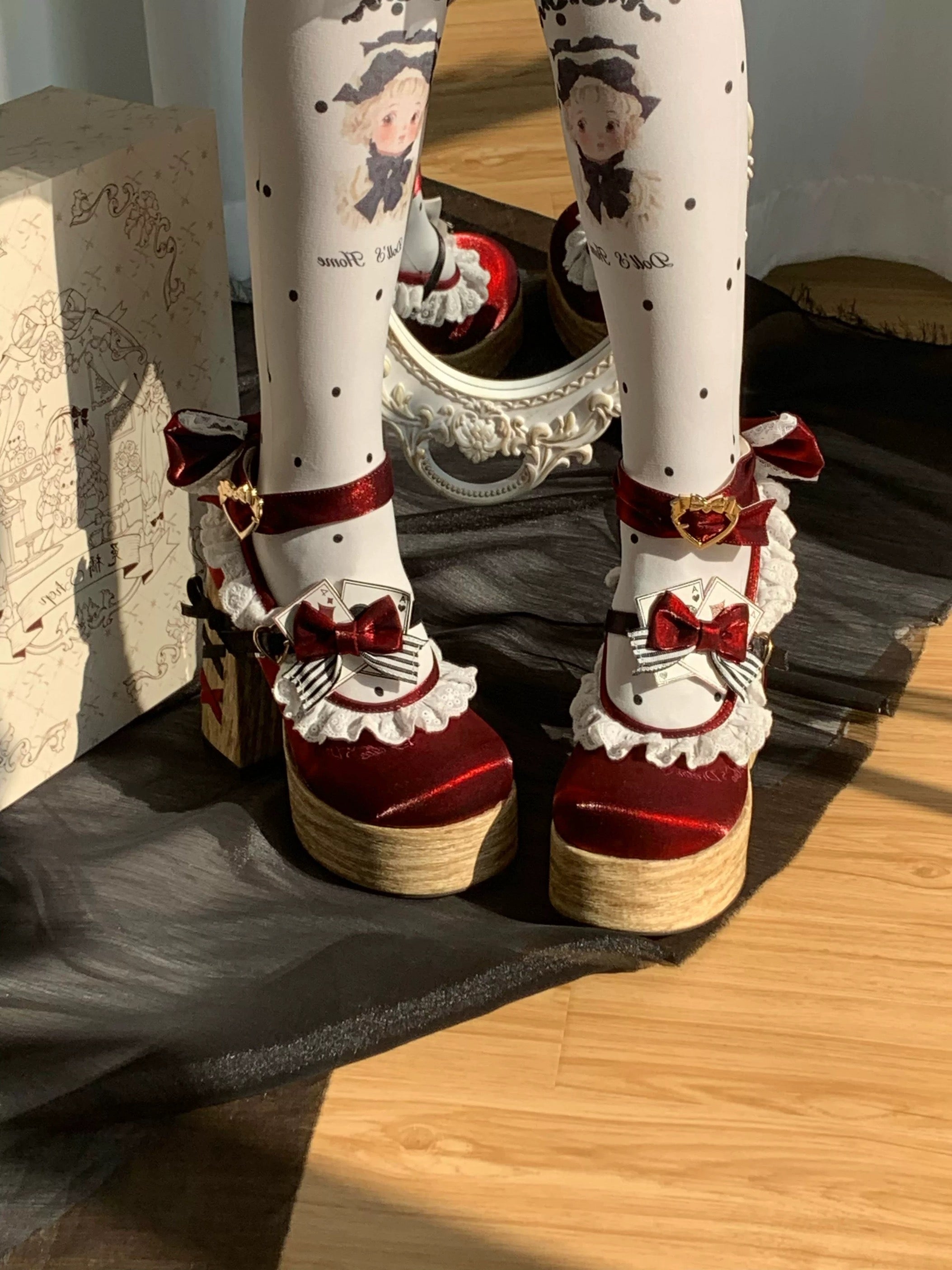Alice in Wonderland Lolita Platform Shoes in Black, Blue, Red and Brown