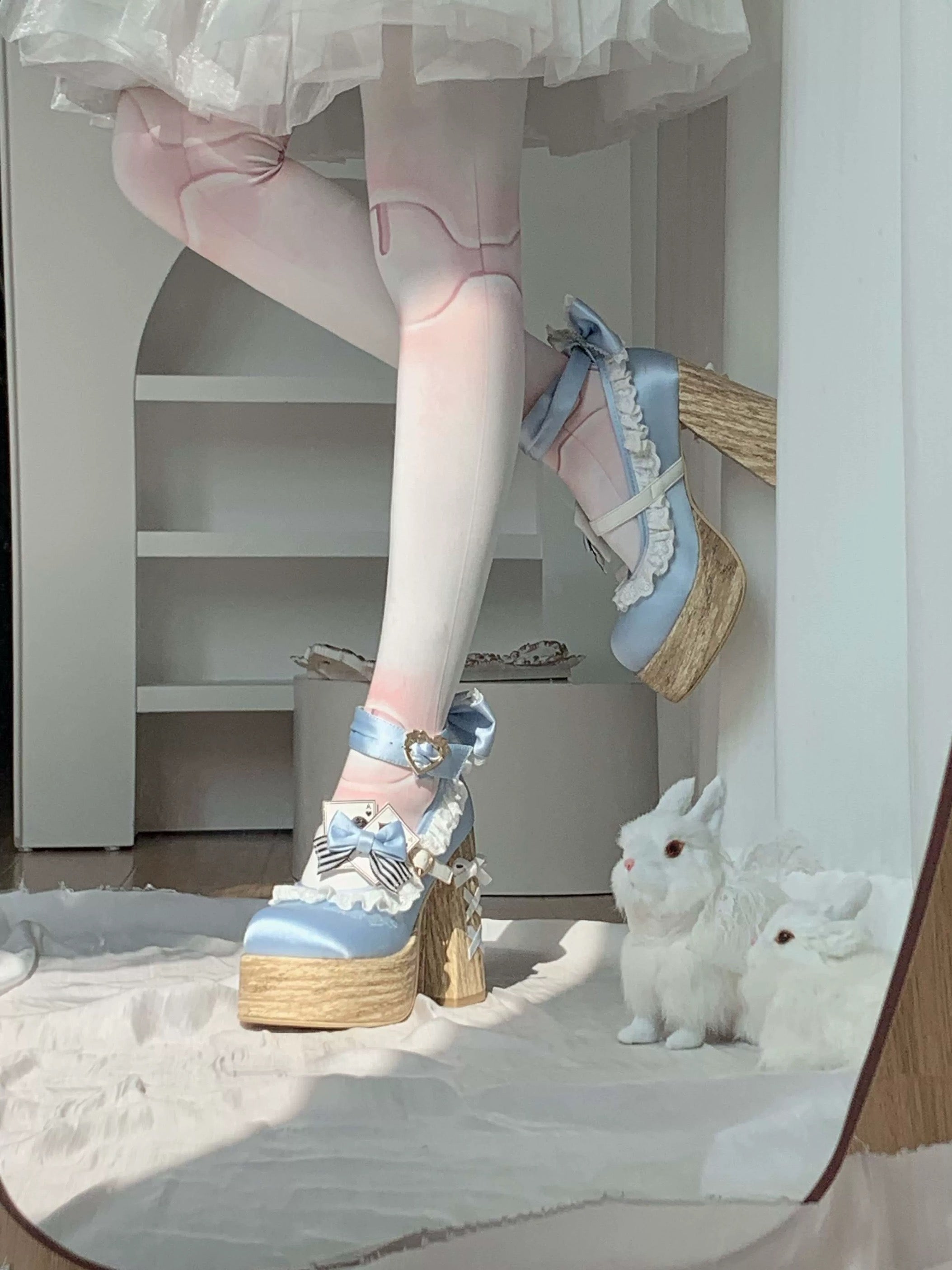 Alice in Wonderland Lolita Platform Shoes in Black, Blue, Red and Brown