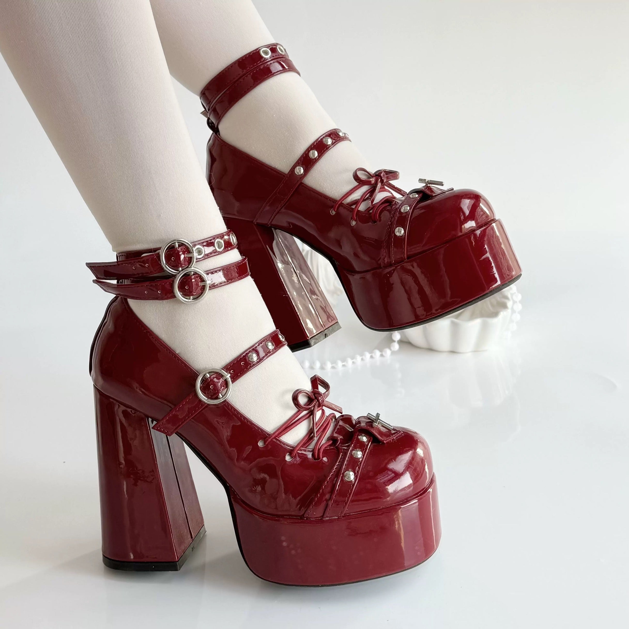 Gothic Cross Platform Lolita Heels Black, White and Red