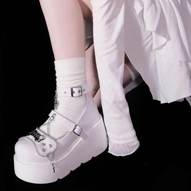 Punk Bone Chain Platform Lolita Shoes in Pink, Black, White and Blue