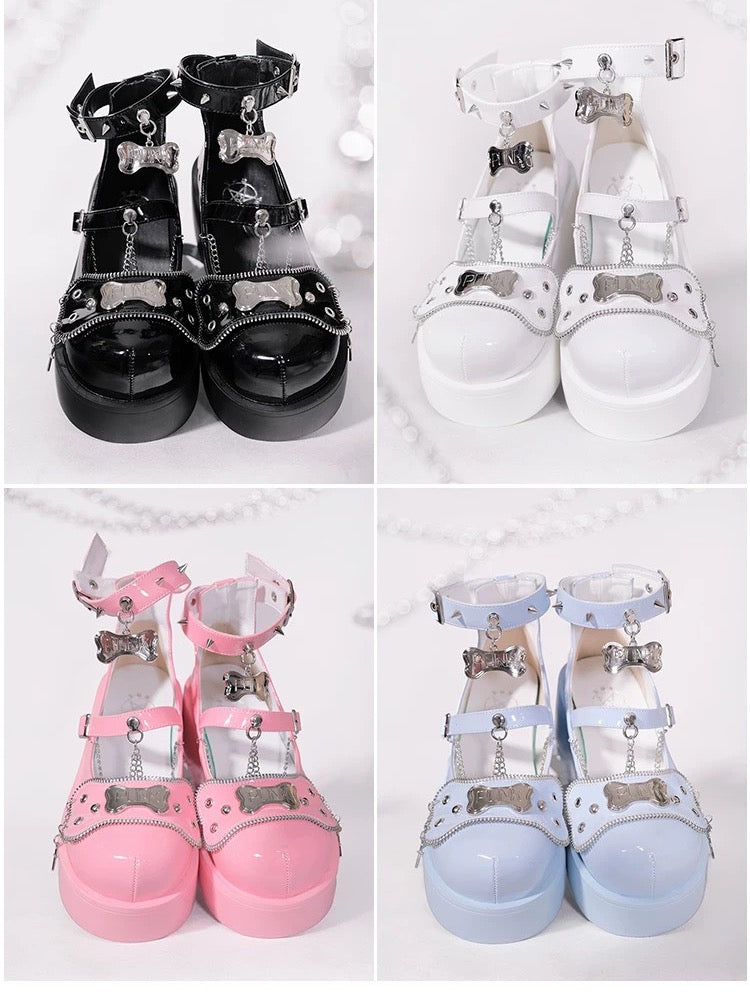 Punk Bone Chain Platform Lolita Shoes in Pink, Black, White and Blue