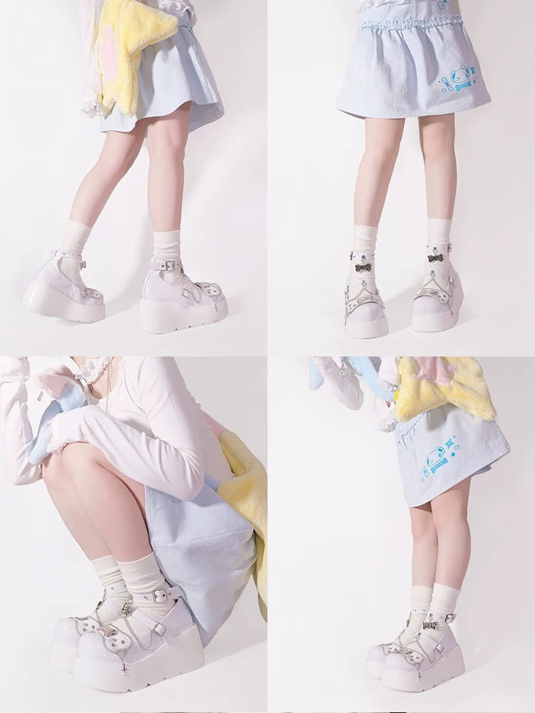 Punk Bone Chain Platform Lolita Shoes in Pink, Black, White and Blue