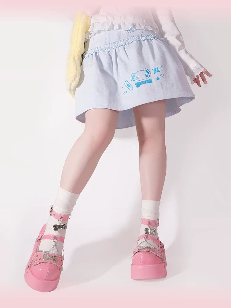 Punk Bone Chain Platform Lolita Shoes in Pink, Black, White and Blue