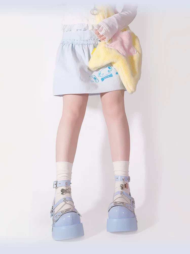Punk Bone Chain Platform Lolita Shoes in Pink, Black, White and Blue