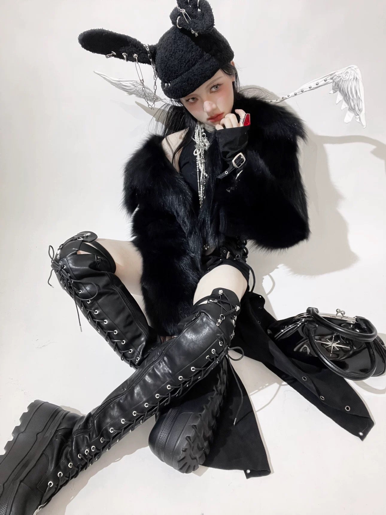 Black Matte Over-the-Knee Platform Boots