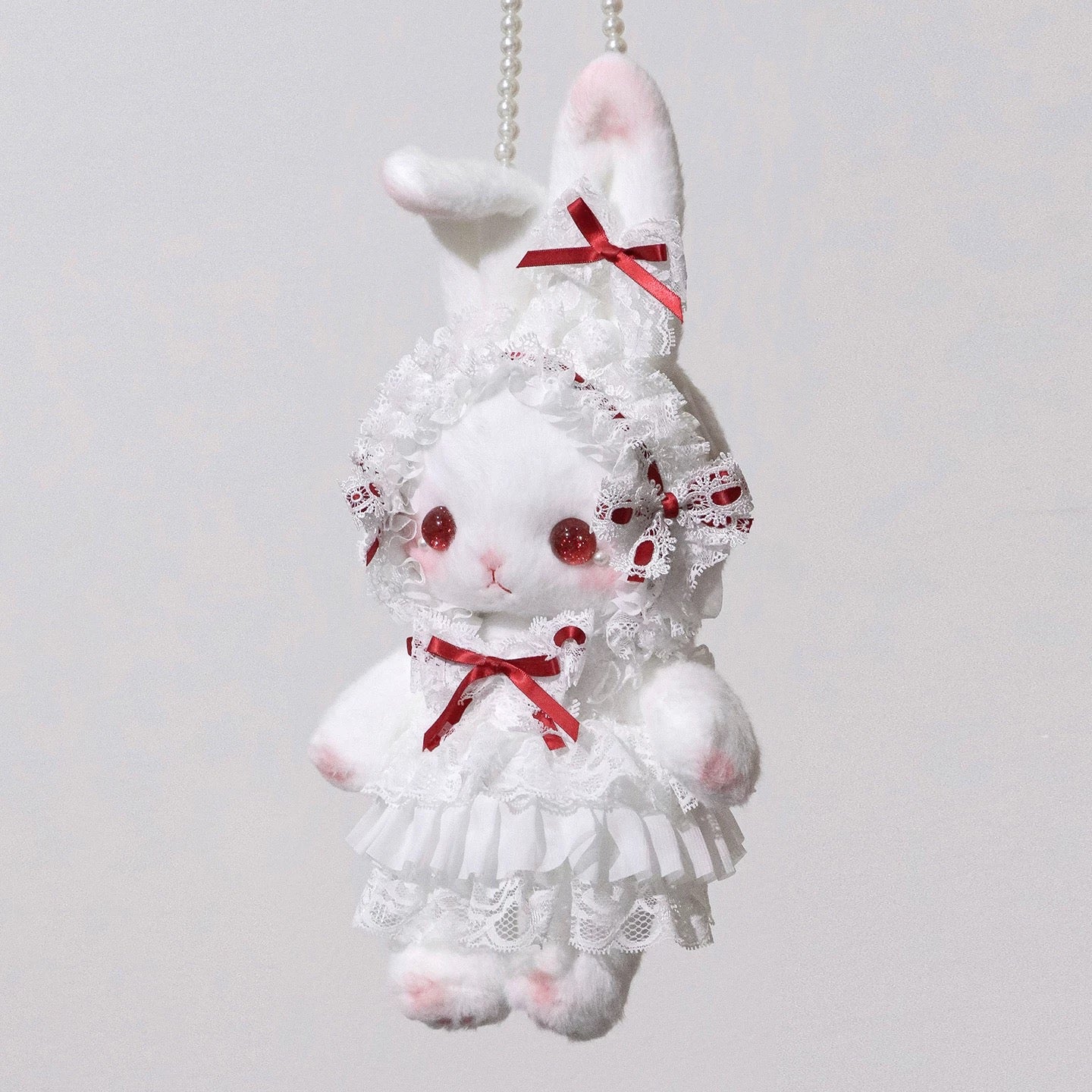 Bunny Lace Lolita Bag featuring a delicate red ribbon