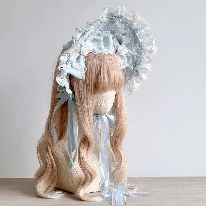 Lolita Blue Ruffle Bonnet
