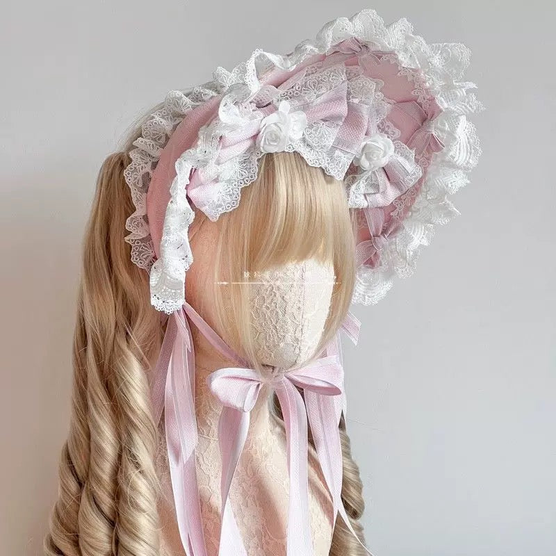 Lolita Pink Ruffle Bonnet