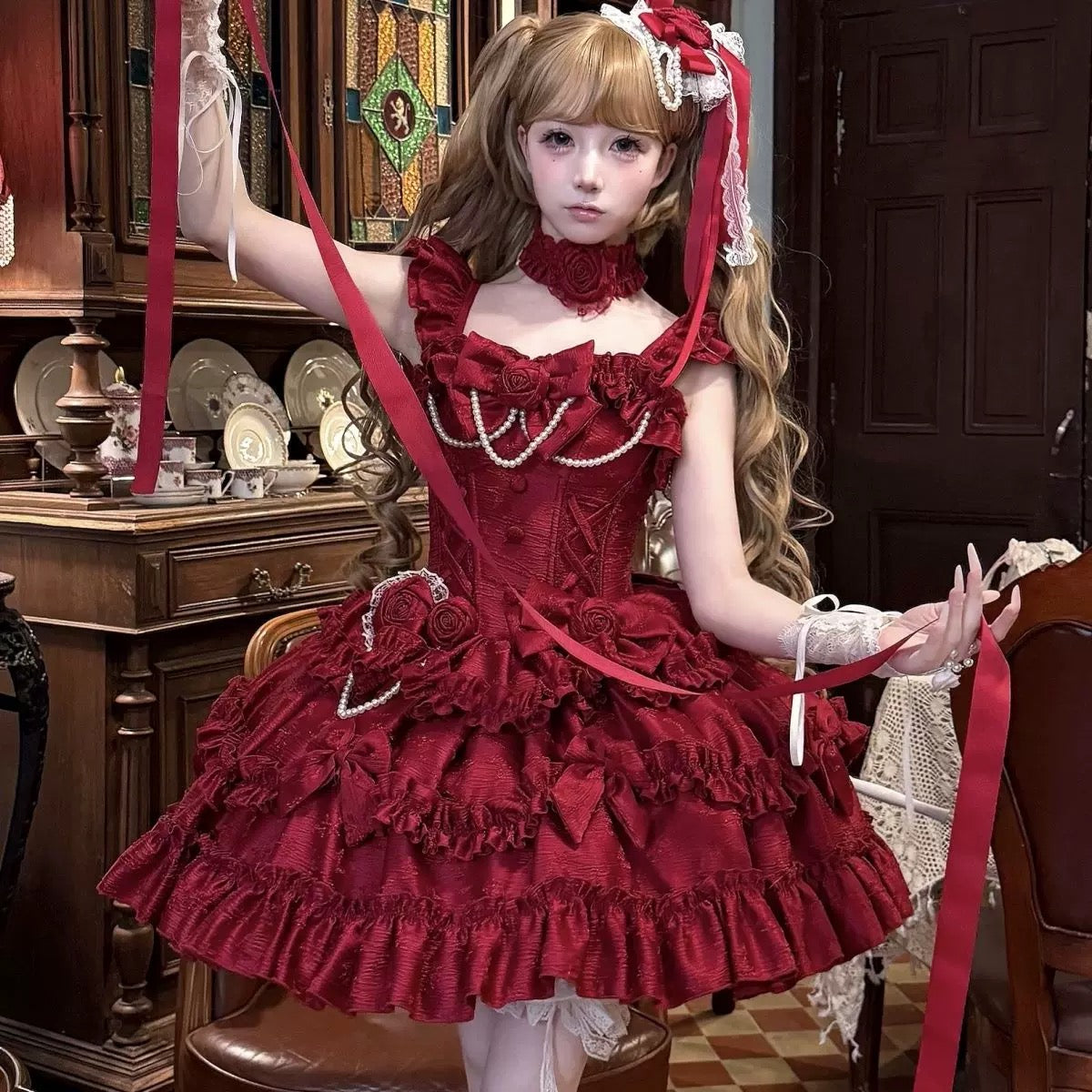 Red dress with ruffles