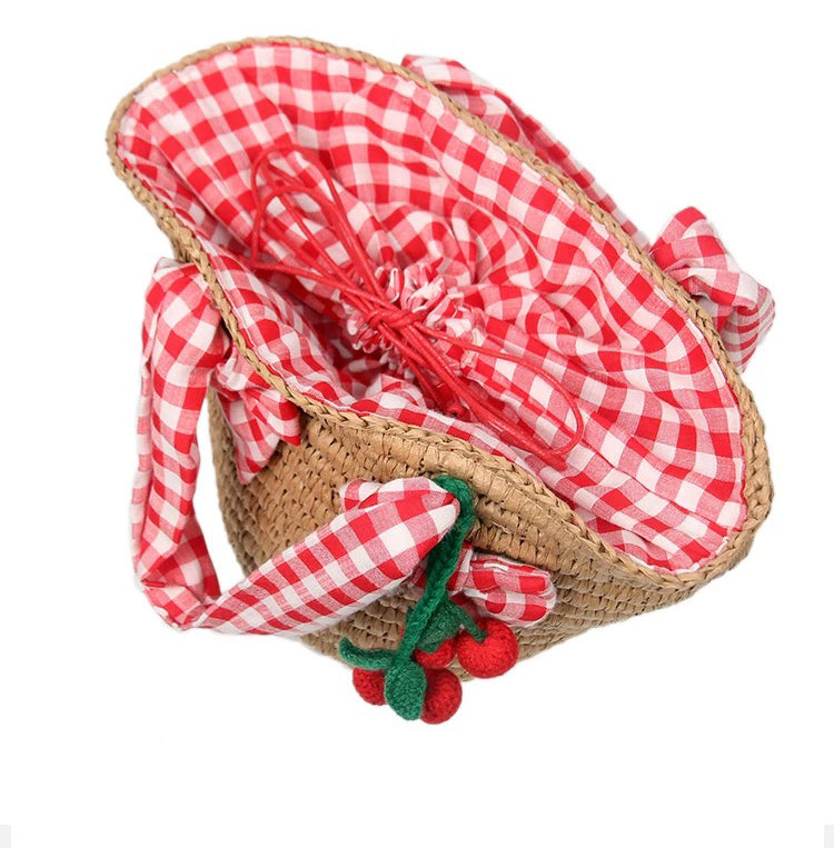 Cherry Picnic Straw Tote Bag