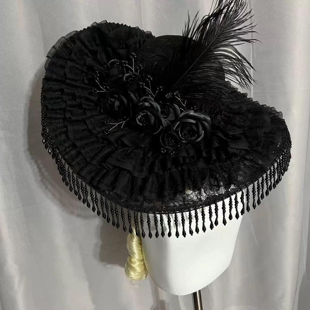 Victorian Elegance Beaded Rose Hat