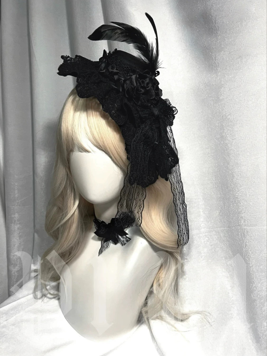 Gothic Rose Feather Lace Headdress