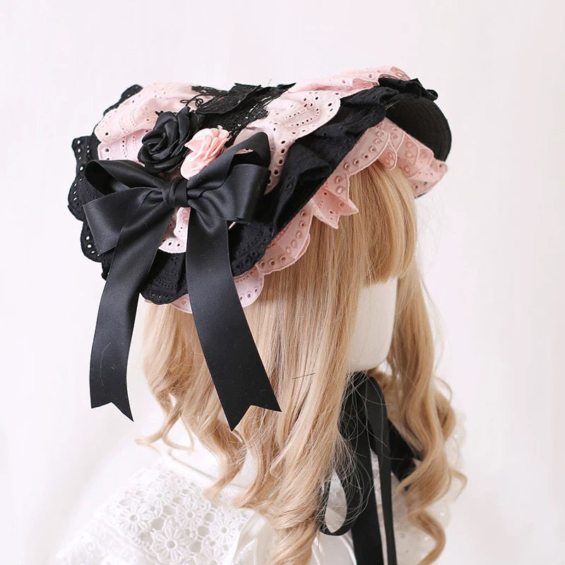 Romantic Lace Rose Bonnet