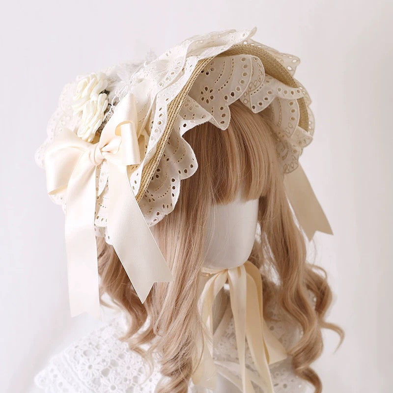 Romantic Lace Rose Bonnet