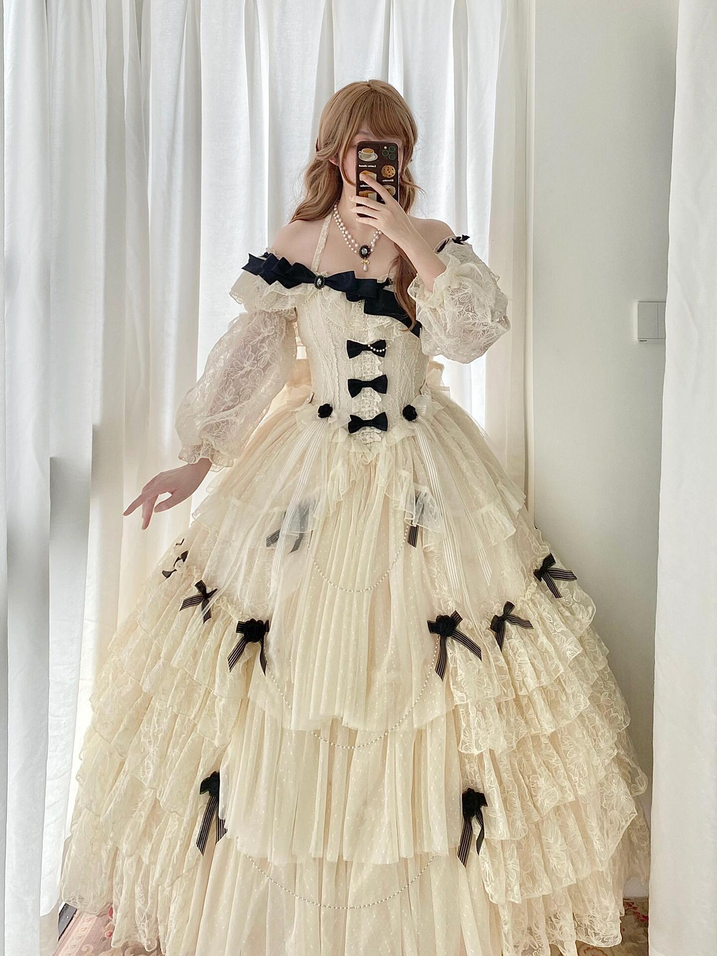 Vintage-inspired Rococo Lolita gown featuring baroque details