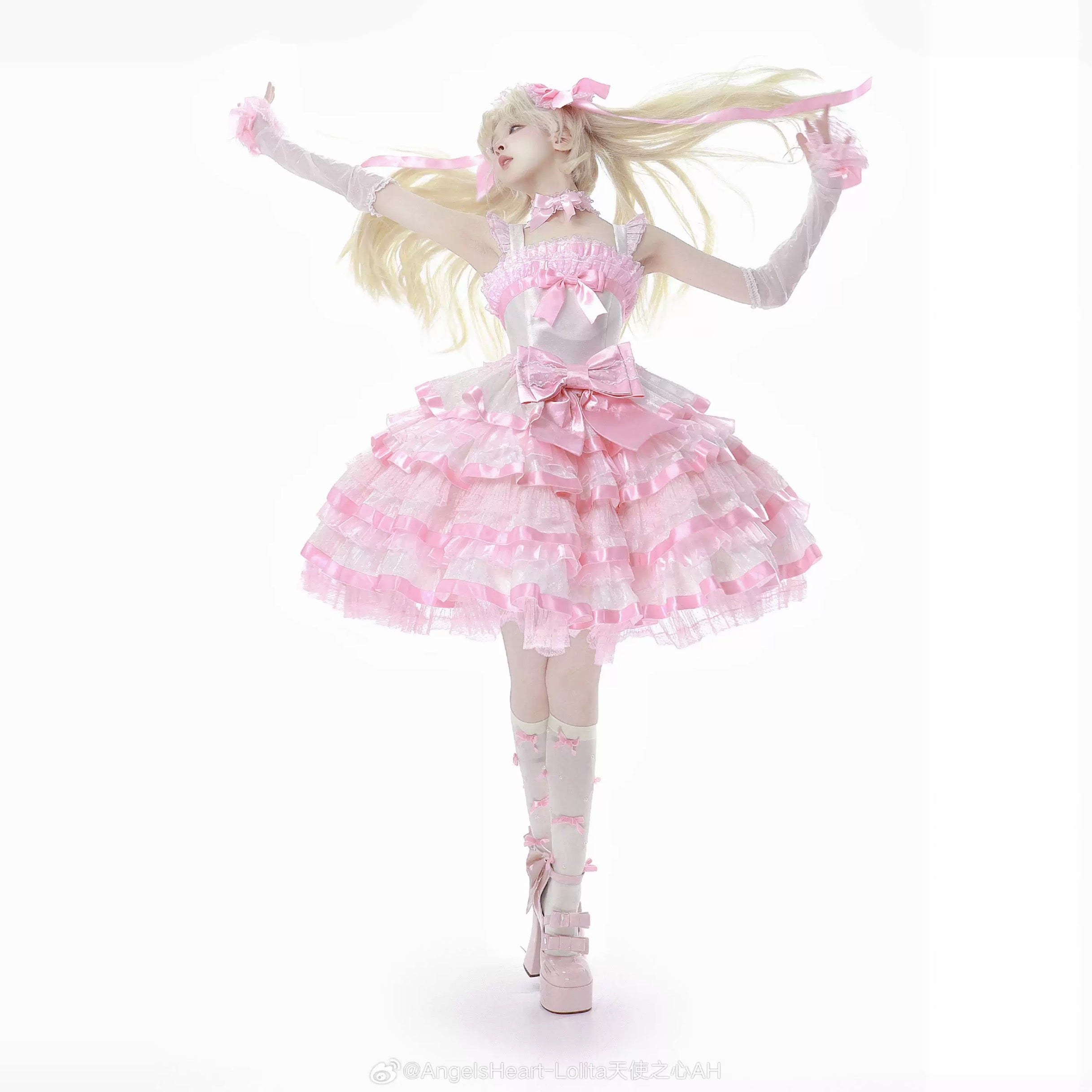 Charming Lolita Dress with Ruffled Blouse and Sweet Details in Pink