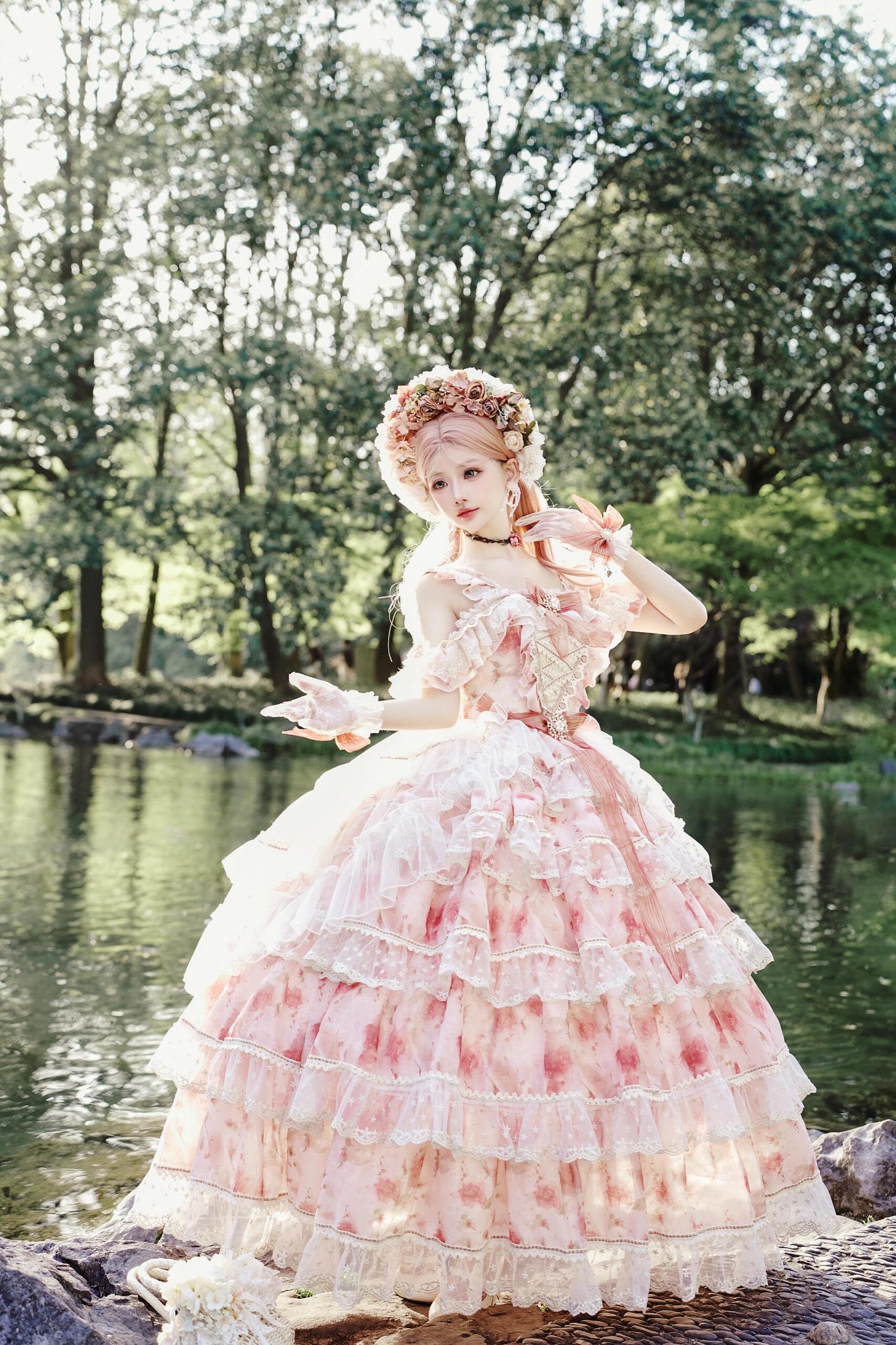 Pastel pink off-shoulder maxi dress