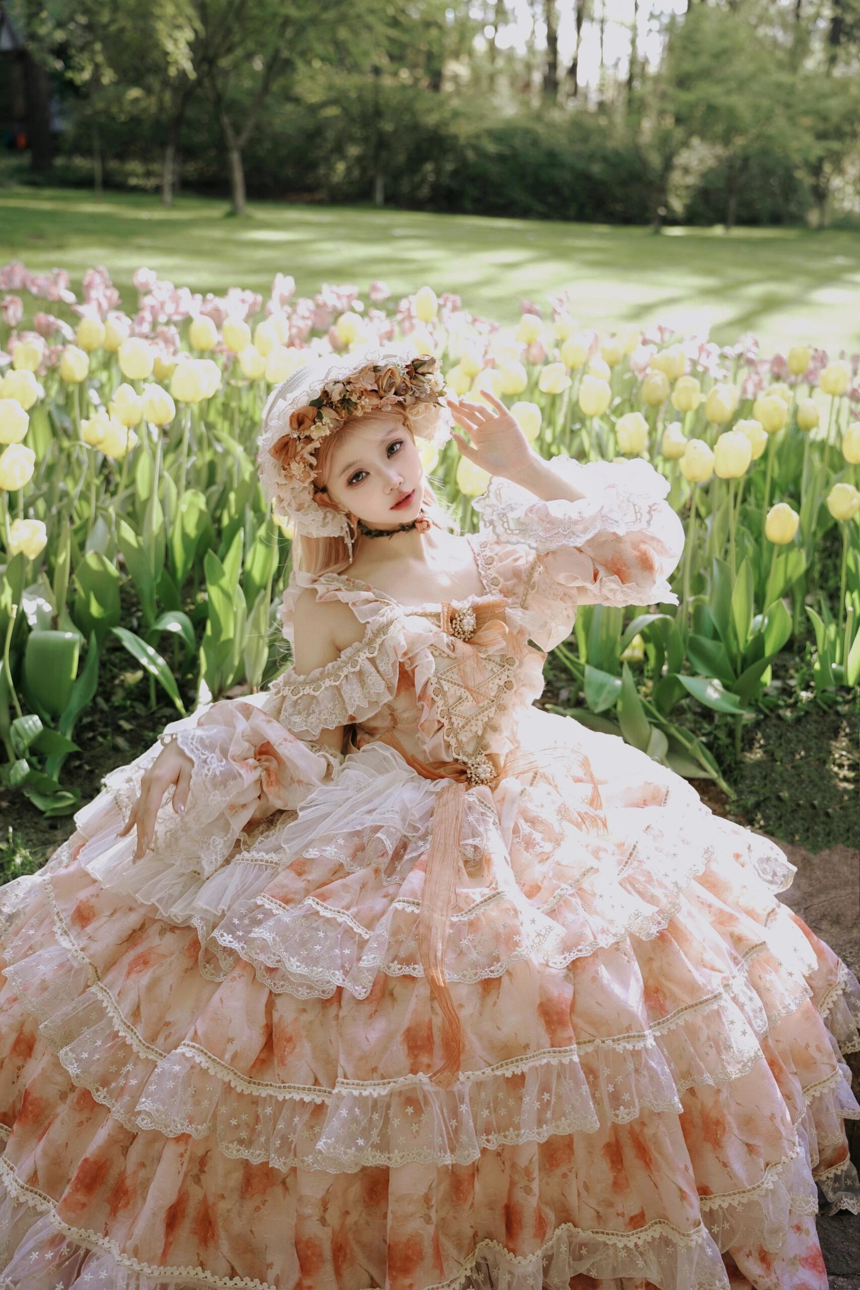 off-shoulder Lolita dress lace ribbon