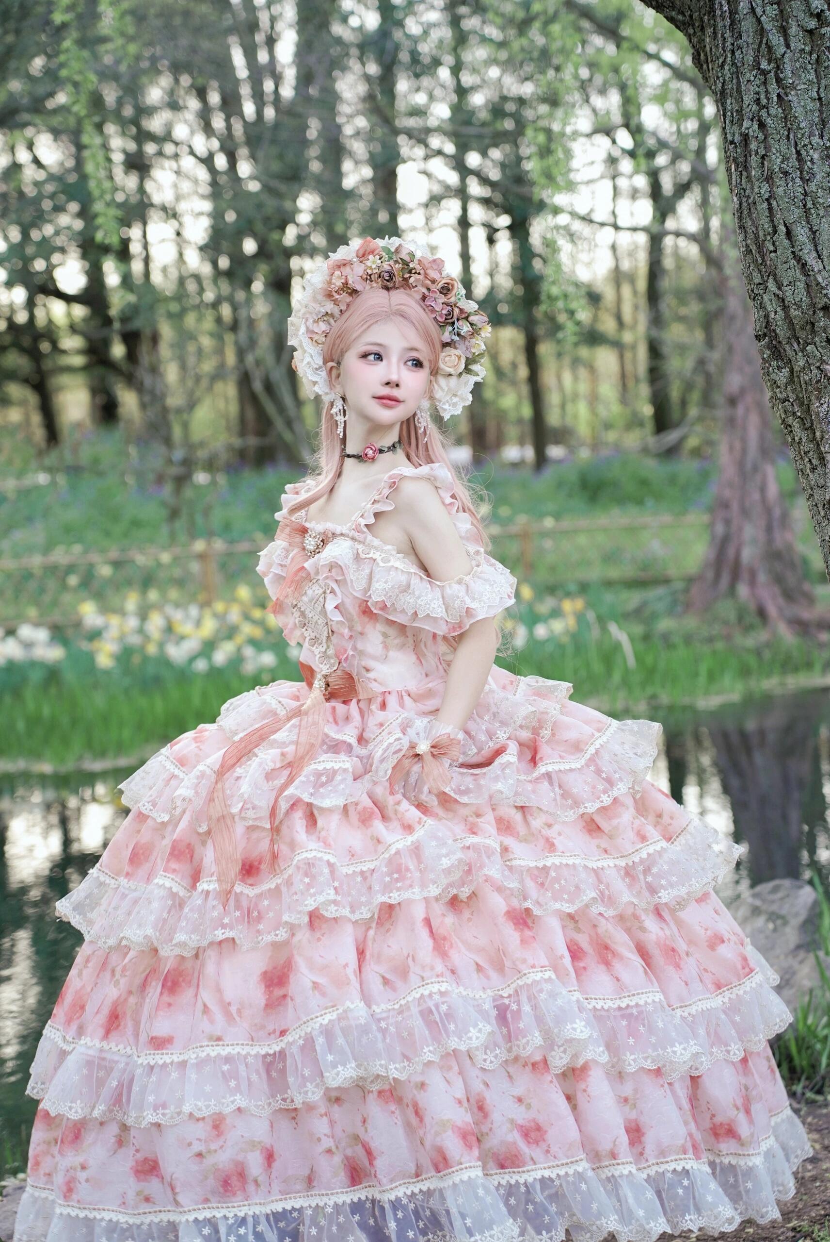 Pastel pink off-shoulder maxi dress